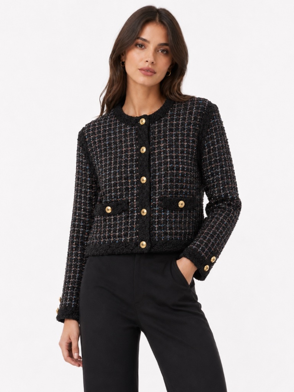 Sandro Paris Black Metallic Tweed Cropped Cardigan/Jacket – Size 2 – NWT